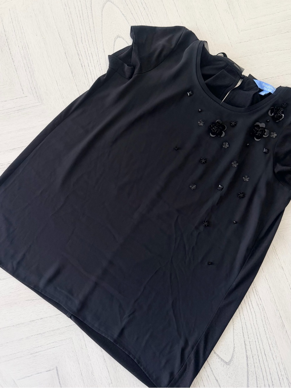 Black Embellished Women's Top - Elegant Evening Shirt